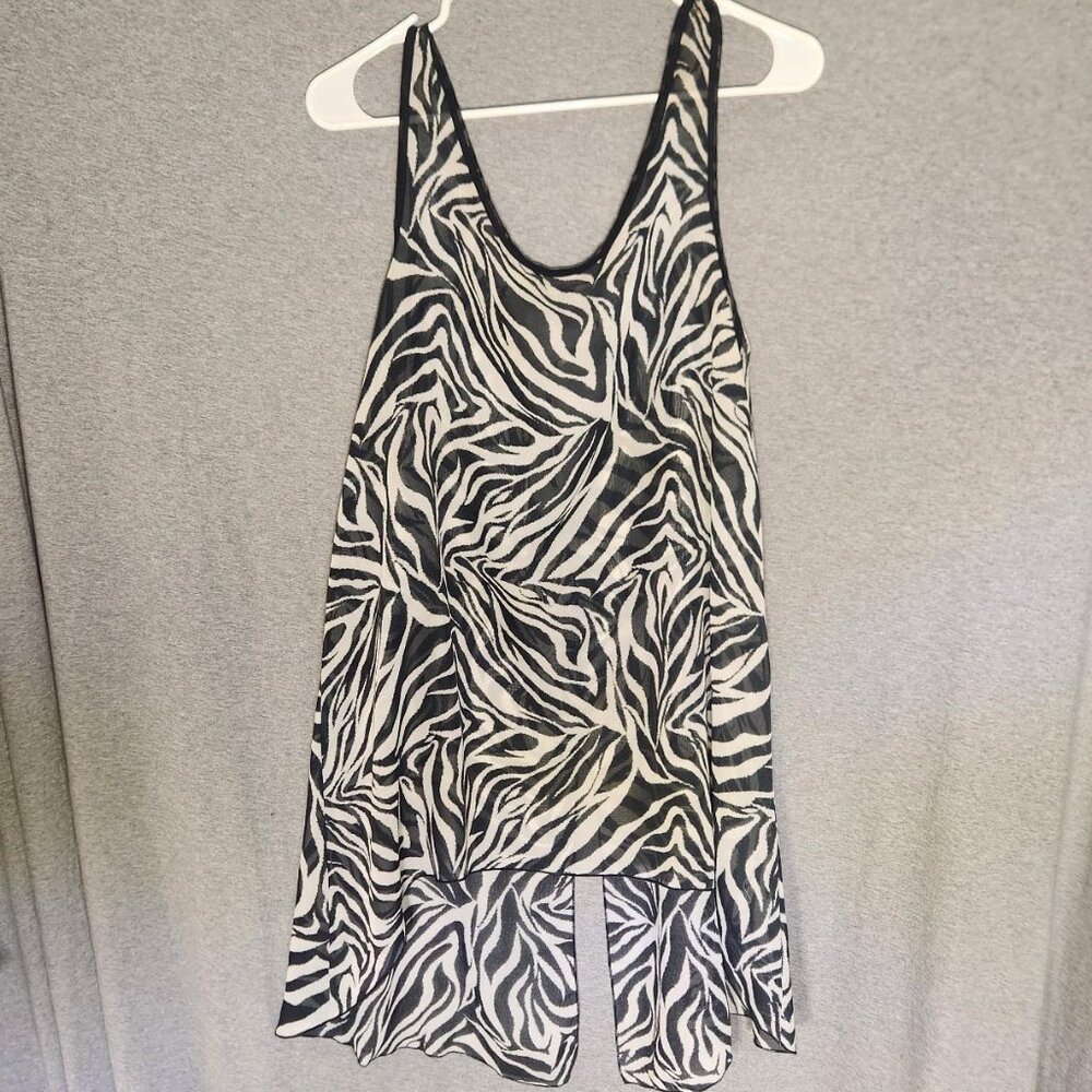 Zebra Print High-Low Sheer Tank Top With Open Tie Back